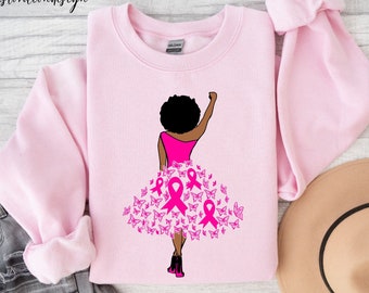 Queen Clipart African American Sweatshirt, Survivor Sweatshirt,Pink Ribbon Sweatshirt,Breast Cancer Sweatshirt,Woman Shirt,Ribbon 2024 Shirt