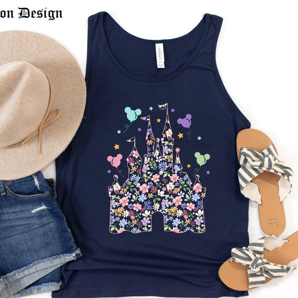 Floral Castle Tank Top, Floral Magic Kingdom Tank Top, Cinderella Castle Shirt, Disney Shirt, Garden Tank Top,Disney Castle Racerback Tank