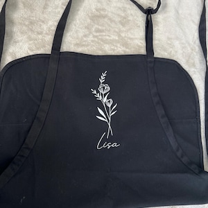 Custom Floral Embroidered Apron, Personalized Apron, Mothers Day Gift, Custom Name Kitchen Apron, Apron for Women, Customized Gift for Her