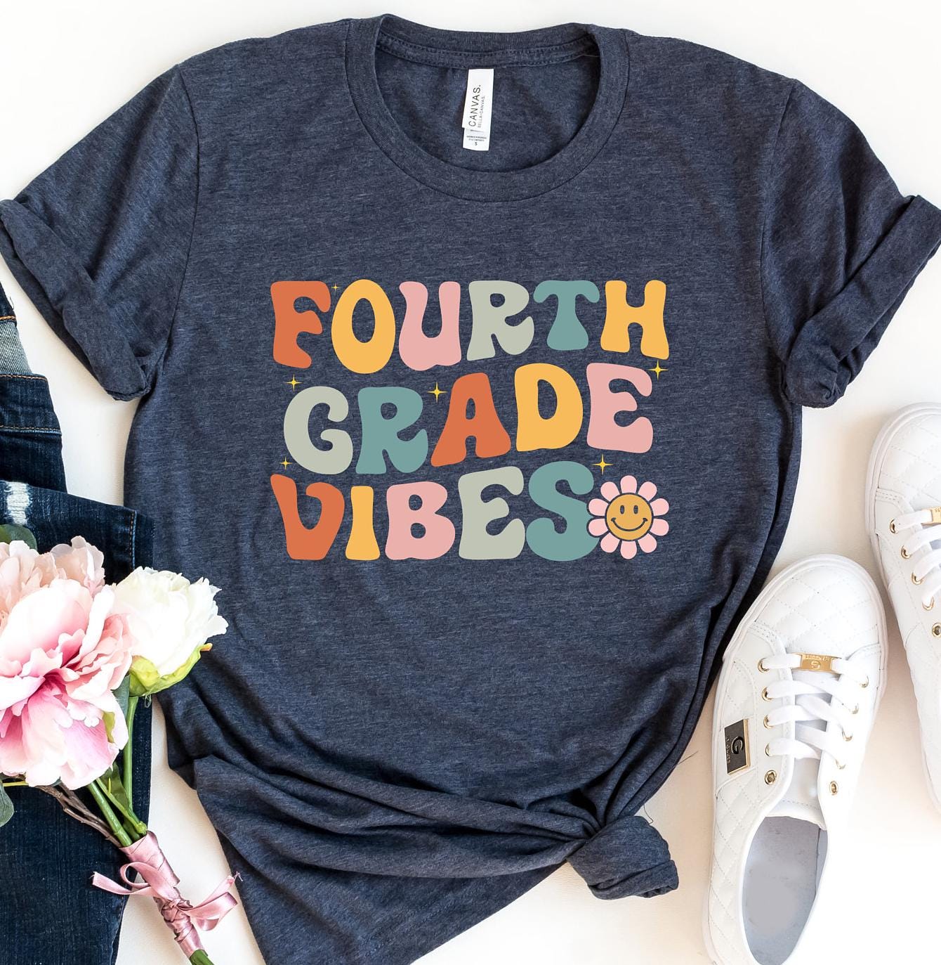Fourth Grade Vibes Shirts,Custom 4th grade Teacher tee,Crewneck Student Shirt,Groovy Teacher Life Shirt,Classroom Spirit Shirt,Gift for Gift