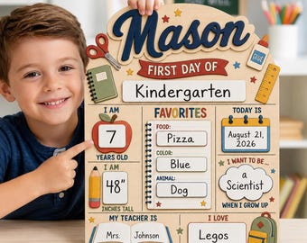 Cartello personalizzato per il primo giorno di scuola, bacheca personalizzata per il ritorno a scuola con nome, accessorio fotografico riutilizzabile per il ritorno a scuola, primo giorno di scuola