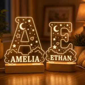 Personalized Initial Acrylic Night Light: Custom Name Initial Acrylic Lamp, Nursery Gift, Kids Room Decor