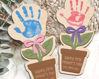 Aangepaste Moederdag bloem handafdruk bord, DIY handafdruk eerste Moederdag, aangepaste bloemen handafdruk voor moeder, kinderambacht, Moederdag ambacht