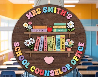Personalisierte Schullehrer 3D Namensschild aus Holz, Schulpsychologen Geschenk, Benutzerdefinierte Schullehrer Büro Türschild, Zurück zu Schulgeschenken