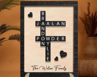 Personalized Scrabble Puzzle Sign, Family Puzzle Name Sign, Grandkids Crossword Scrabble Wooden Sign, Last Name Sign, Mothers Day Gift