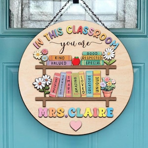 Personalisiertes Lehrer-Türschild, Lehrer-Türschild, Willkommen im Klassenzimmerschild, Klassenzimmerdekor, individuelles Lehrer-Namensschild, Lehrer-Holzschild