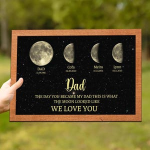 Custom Dad Moons Phase Frame with Kids Names, Custom Moon Phase Frame For Dad, The Day You Became My Dad Moon Wood Sign, Fathers Day Gift