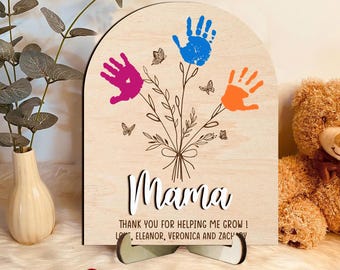 Benutzerdefinierte Muttertagsgeschenk Blume Handabdruck Zeichen, DIY Handabdruck Zeichen für Mamas Geschenk, DIY Muttertag Handabdruck, Handabdruck Handwerk für Kinder