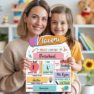 Spersonalizowany znak na pierwszy dzień szkoły, tablica z napisem &quot;Powrót do szkoły&quot;, spersonalizowany znak na pierwszy dzień szkoły z imieniem, znak na powrót do szkoły z miejscem na zdjęcie