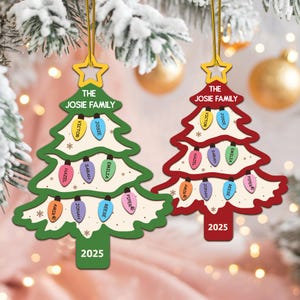 Adorno navideño familiar personalizado, adorno para árbol de Navidad con nombres de familia, adorno personalizado con nombres de familia grandes, recuerdo navideño familiar
