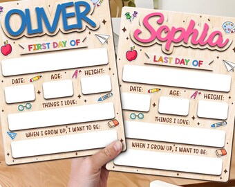 Personalized First Day of School Sign Interchangeable Sign, Custom Wooden School Board Gift for Students, Back to School Sign Photo Prop