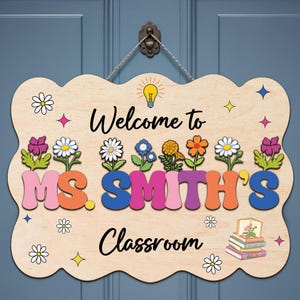 Customize Teacher 3D Door Hanger, Teacher Door Sign, Teacher Welcome Sign, Classroom Decor, Classroom Welcome Sign, Custom Teacher Name Sign