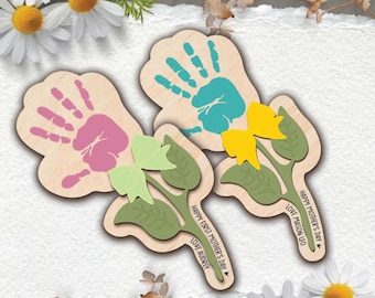 Aangepaste Moederdag bloem handafdruk bord, DIY handafdruk eerste Moederdag, Moederdag ambacht, kinderambachten, aangepaste bloemenhandafdruk voor moeder