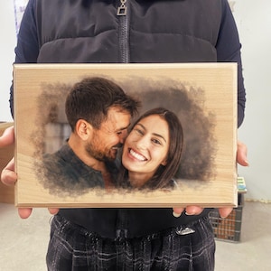 Foto personalizada en madera, foto grabada en madera, regalo de pareja, foto de regalo de aniversario, foto de retrato personalizada, regalo de boda para regalo de pareja