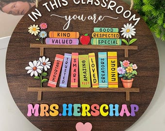 Aangepast 3D-deurbord leraar, deurhanger leraar, welkomstbord klas, decor klas, aangepast naambord leraar, houten bord leraar