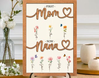 Personalized Mom To Grandma Sign Flower Birth Month Garden Sign, Grandma Gift, Mothers Day Gift for Mum, Nana, Grandma, Mom To Grandma Sign