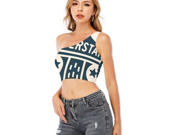 One-Shoulder CROP TOP, Graphic Print, Sports Tops, Casual Tops, Gift for Girlfriend Wife