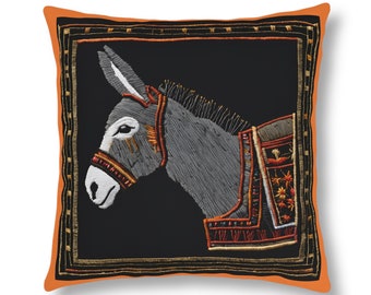 CUSCINO DECORATIVO PER ESTERNI, Asino, Animali da fattoria, Cuscino artistico per camera da letto, Cuscino per divano esterno, Impermeabile, Arte del sud-ovest, Arredamento da studio