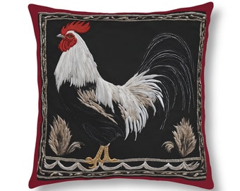 CUSCINO DECORATIVO PER ESTERNI, Cuscino artistico per camera da letto, Cuscino per divano impermeabile, Regalo per mamma papà bambino, Gallo bianco, Animali da fattoria