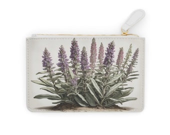 Mini borsa CLUTCH IN PELLE VEGANA, elegante cespuglio di salvia botanica, borsa bianca per feste serali, occasioni, regalo per moglie, fidanzato, fidanzata