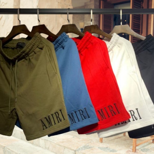 Casual Amiri Shorts, Vintage Amiri Logo Print Shorts Tshirt, AMIRI Beach Shorts, Fashion Hip Hop AMIRI Sweatshirt Hoodie Sleeve | AM39C