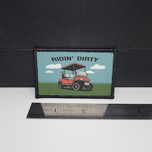 Wózek golfowy Golfing "Ridin' Dirty" Patch Zabawny mem Morale Patch Niestandardowy taktyczny 2 x 3 cale