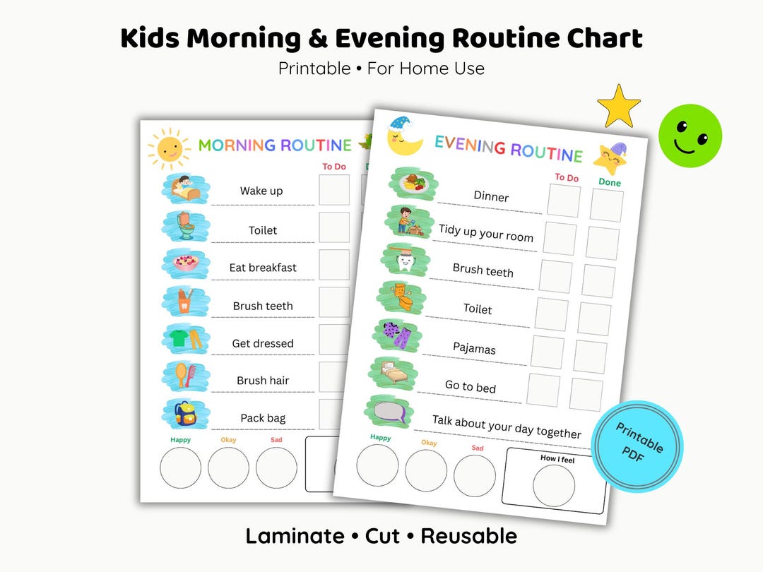 Printable Morning and Evening Routine Chart for Kids With a Daily ...