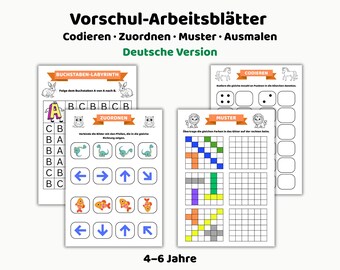 Lernaktivitäten für Kinder (4–6 años) – Feinmotorik, Zuordnen & Muster / Digitaler Descargar