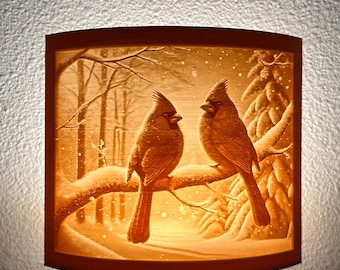 Cardinals Night Light – Auto On/Off Plug-In LED – Rustic Bird Décor