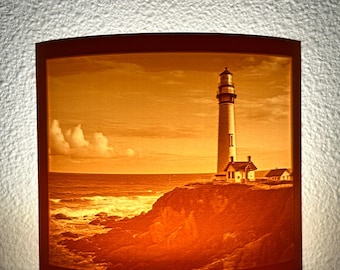 Lighthouse Night Light – Coastal Ocean Cliff Scene