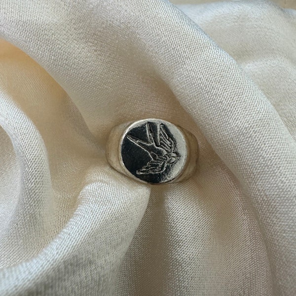Sparrow Signet Ring | Harry Styles Ring | Sparrow Tattoo Ring | Silver Ring | Antiqued Silver Ring | Silver Band Ring | Signet Ring