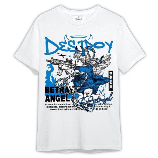 Dunkare Shirt Destroy Betrayed Angle, 4 Military Blue T-Shirt, To Match Sneaker Military Blue 4s Graphic Tee 0604 LTRP