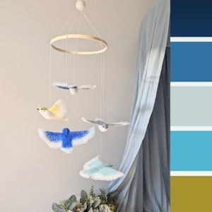 Baby mobile bird #18, Blue nursery mobile, Birds baby shower, Nature baby mobile, Birds nursery theme, Baby mobile birds, Nursery mobile