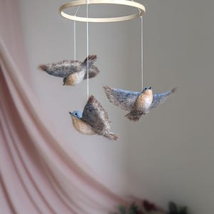 Flying birds mobile, Bird theme nursery, Bluebirds baby mobile, Felt birds mobile, American bird mobile, Garden crib mobile, Ceiling mobile