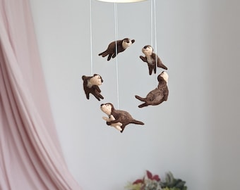 Otters crib mobile, Animals baby mobile, Otters baby mobile, Baby nursery mobile, Otter nursery mobile, Forest animal mobile, Otters