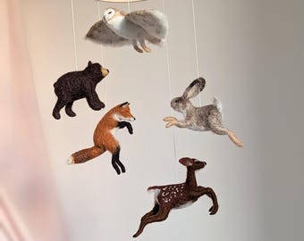 Animals baby mobile, Bear baby mobile, Baby nursery mobile, Fox baby mobile, Deer nursery mobile, Forest animal mobile, Fox baby shower