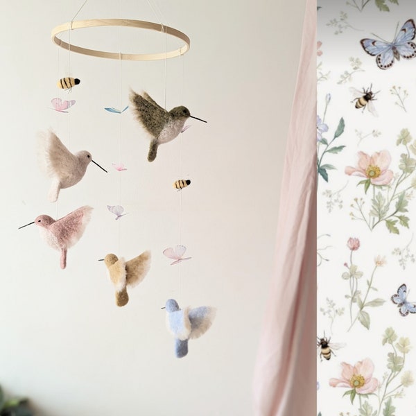 Hummingbird Baby Mobile: Pastel Nursery Decor, Needle Felted Birds
