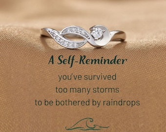 A Self Reminder Wave Stacking Ring,You’ve Survived Too Many Storms To Be Bothered By Raindrops,Self Love Ring,Birthday Gift,Gifts For Her