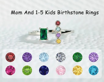 Bague pour mère, pierre de naissance pour maman et 1 à 5 enfants, bague réglable, bague en argent, cadeau pour maman, cadeau pour femme, cadeau d'anniversaire, cadeau de fête des mères