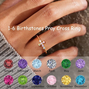 Personalise 1-6 Birthstones Pray Cross Ring,Family Birthstone Ring,Inspirational Ring,Mom Ring,Daughter Ring,Friendship Ring,Gift For Her
