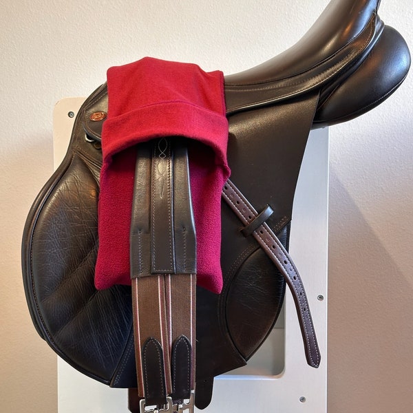 Over the Saddle Fleece and Flannel Stirrup Iron Cover and Girth Holder - Burgundy Red