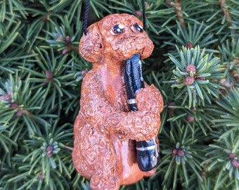 Adorno de oboe para amantes de la música, figura de perro de arcilla única, regalo de oboe hecho a mano, escultura de perro para músicos, regalo para profesores de música.