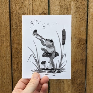 Trumpet Greeting Card for Musician, Frog playing Trumpet, Thank You Card for Music Teacher, Birthday Card for Orchestra, Band Geek Gift