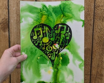 Pintura musical original, arte musical, regalo para músico, regalo para amante de la música, regalo para orquesta, regalo para profesor de música, pintura de acuarela