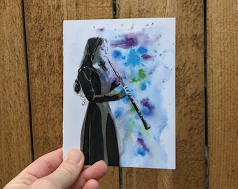 Tarjeta de felicitación de acuarela de oboe: regalo para músico, tarjeta de agradecimiento