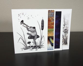 Tarjetas de felicitación con temática musical: juego de 4, interior en blanco