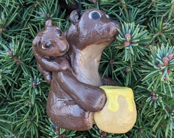 Adorno de oso para nuevos padres, figura única de arcilla para mamá osa, regalo artístico hecho a mano para papá oso, estatua de oso bebé para mamá, regalo para papá