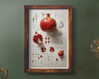 Pomegranate Print Vintage Fruit Botanical Flower Gift Print Floral Poster Modern Farmhouse Decor Botanical Poster Vintage Inspired No.44