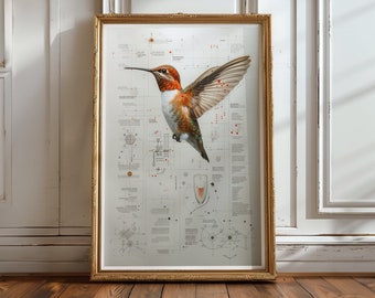 Hummingbird Print Colorful Art Bird Lover Gift Bird Picture Wall Design Modern Farmhouse Decor Botanical Posters Vintage Inspired No.48