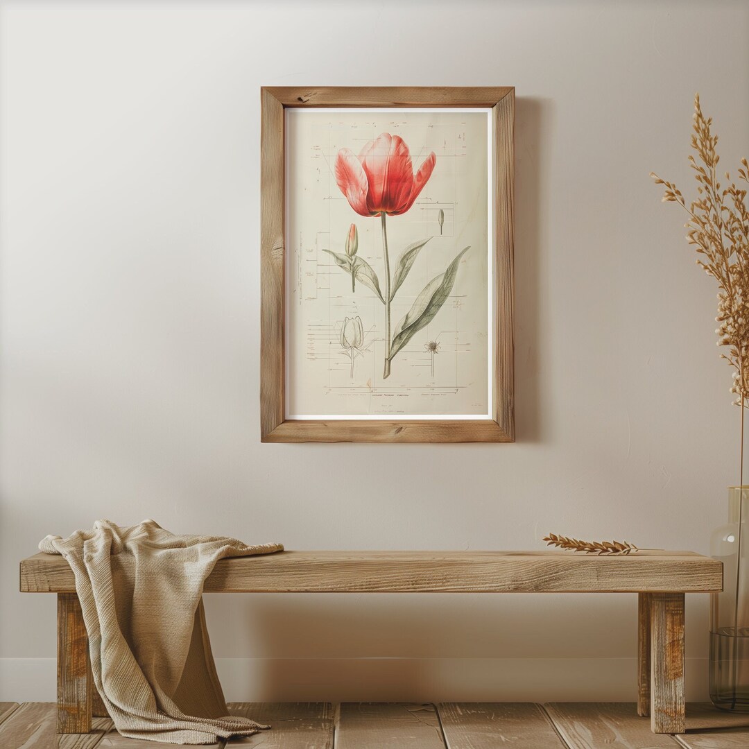 Tulip Artwork Neutral Botanical Plant Gift Art Flower Print Trendy ...